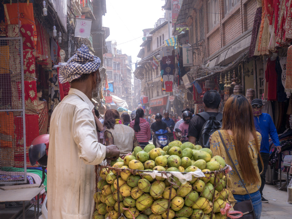 street vendors with fruits in thamel