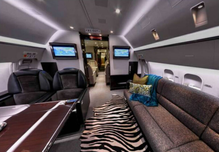 Interior of the Boeing Business Jet for the Aman Private Jet Journey Across China.